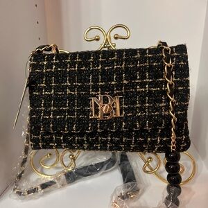 Badgley Mischka Black and Gold Crossbody Bag with Chain Strap